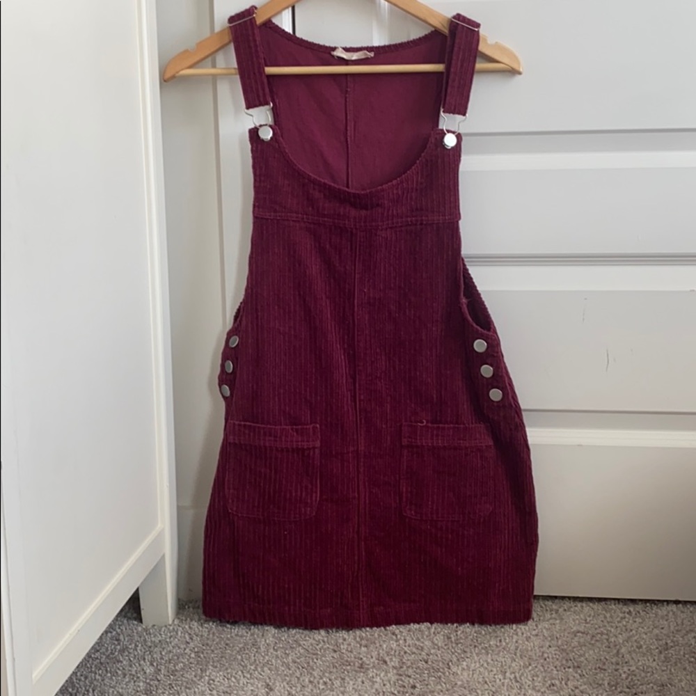 Very cute red/maroon overall dress